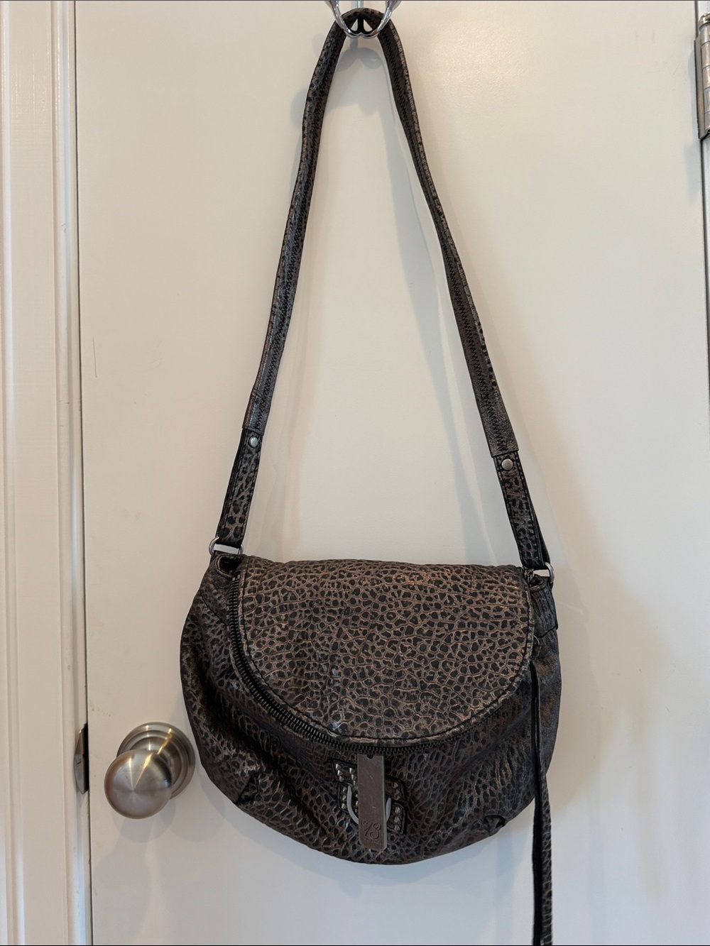Botkier Leopard-Textured Crossbody Bag in Taupe and Black